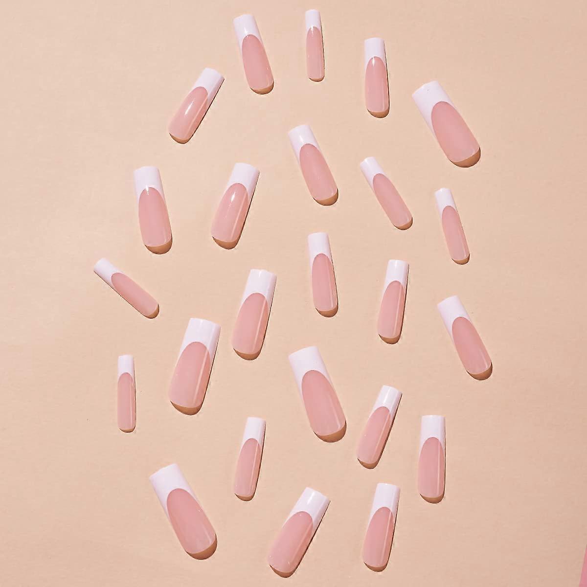 Pink Rectangular Press On Nails Set 24 Pieces with Wide Size Range and SalonQuality Finish