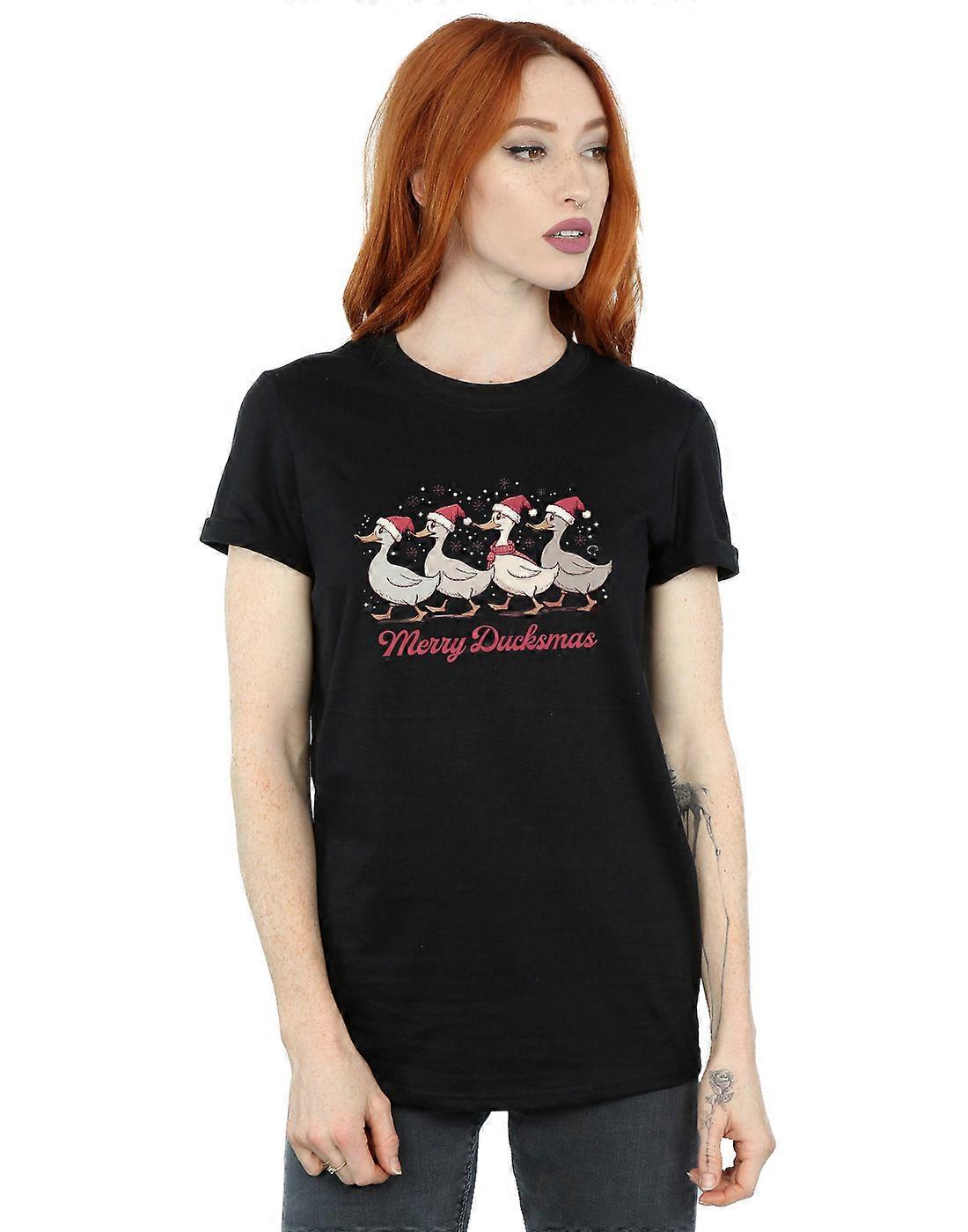 T-shirt boyfriend coupe Noël pour femme « Merry Duckmas »