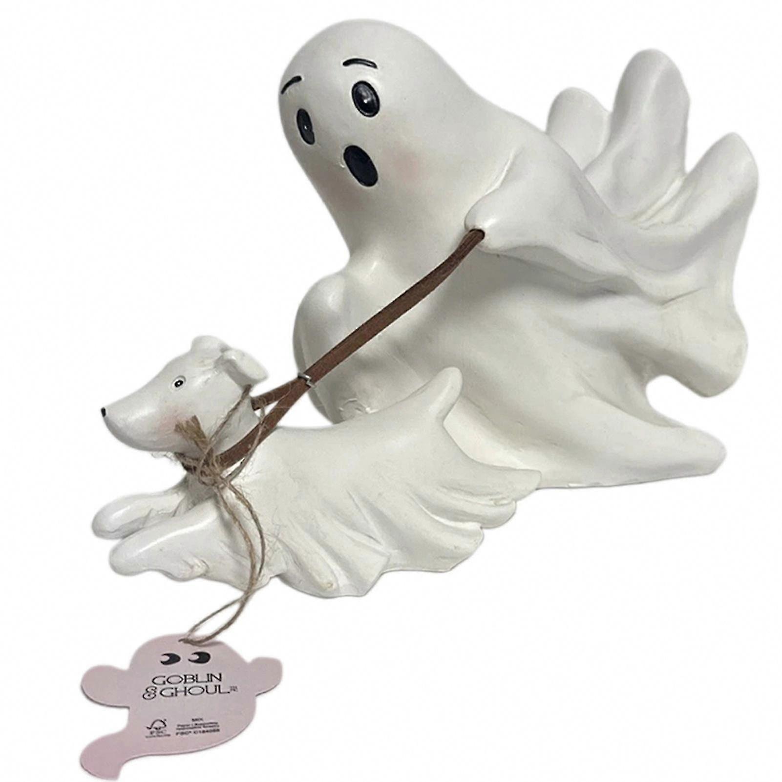Ghosts Walking Dog Statue, Cute Ghost Figurine for Desktop Decor