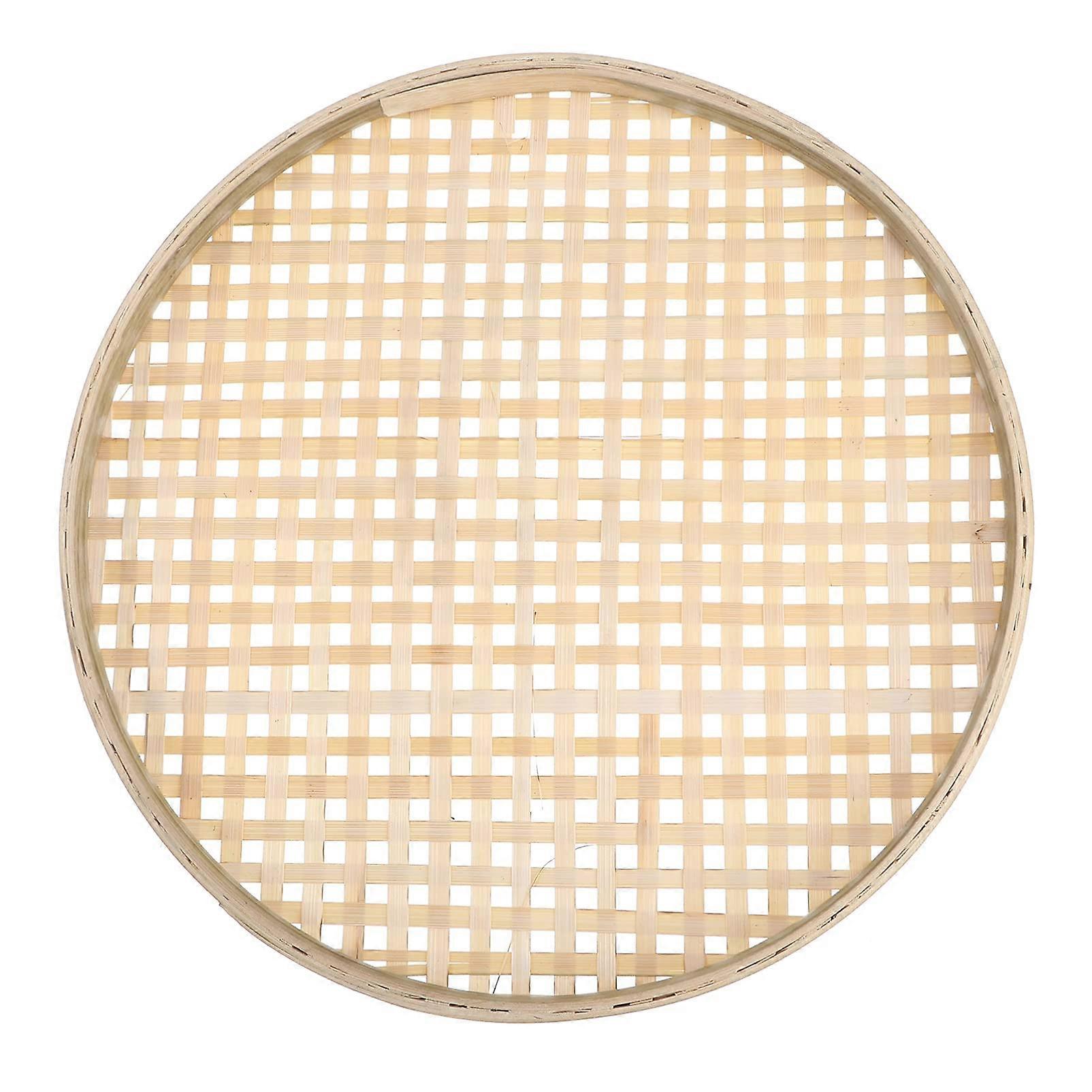 Handmade Bamboo Storage Basket for Kitchen Fruit Bread Snacks, Durable EasyClean Flat 26CM