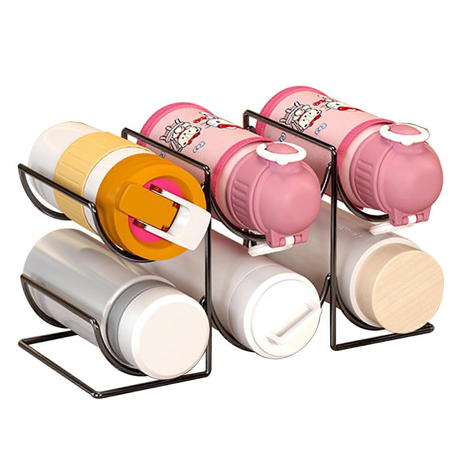 Water Bottle Organizer and Wine Rack, 2 Tier Stackable Metal Holder for Kitchen Cabinet Storage