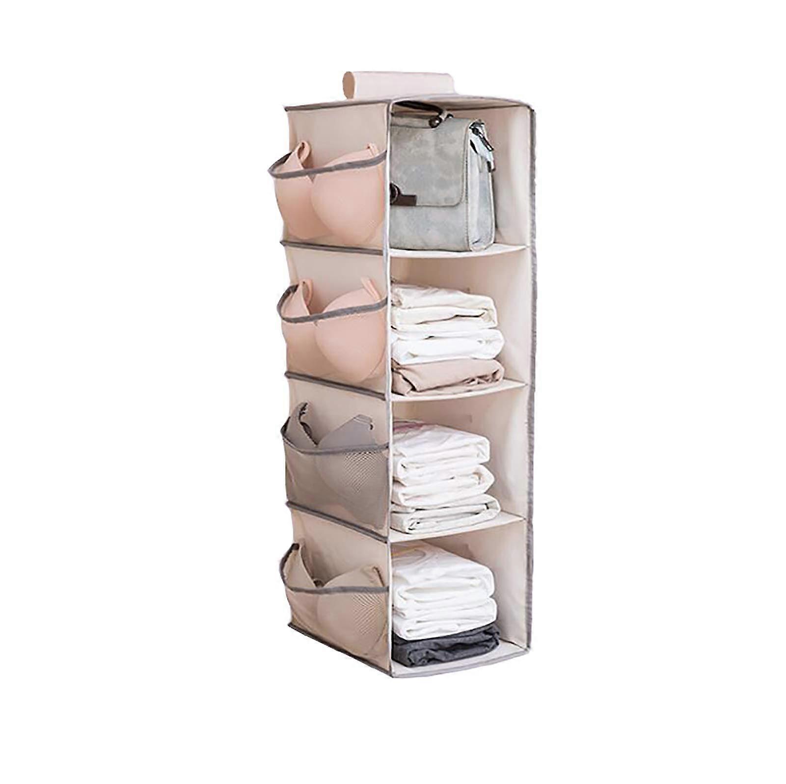 Hanging Closet Organizer with Side Pockets, MultiLayer Wardrobe Storage Bag, Large Capacity, Beige