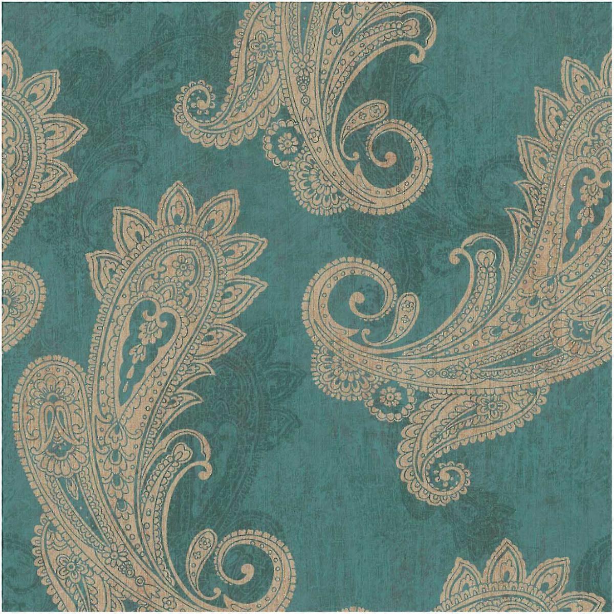 Teal Indian Paisley Wallpaper
