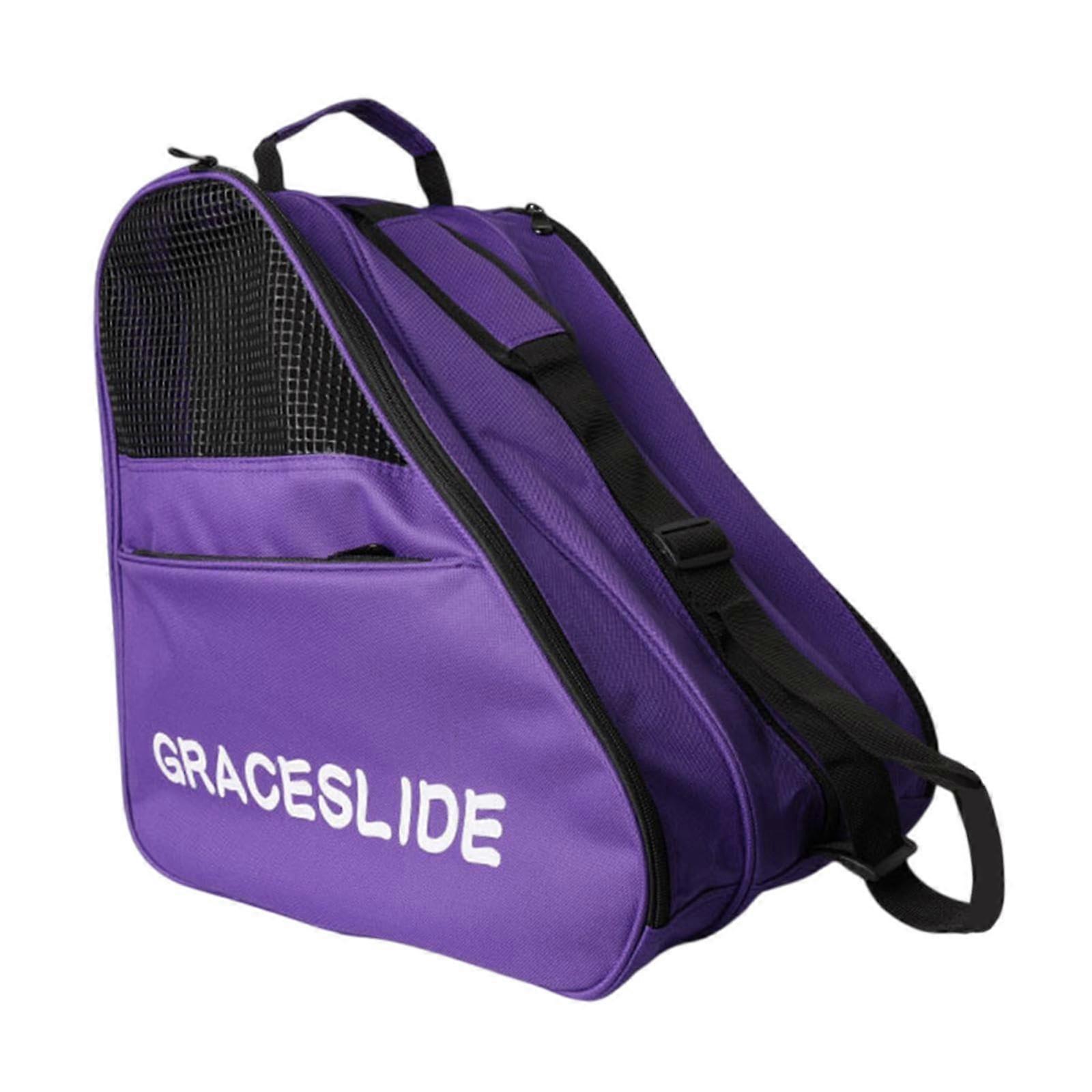 Breathable Oxford Roller Skate Bag with Adjustable Shoulder Strap, MultiLayer Storage, Purple