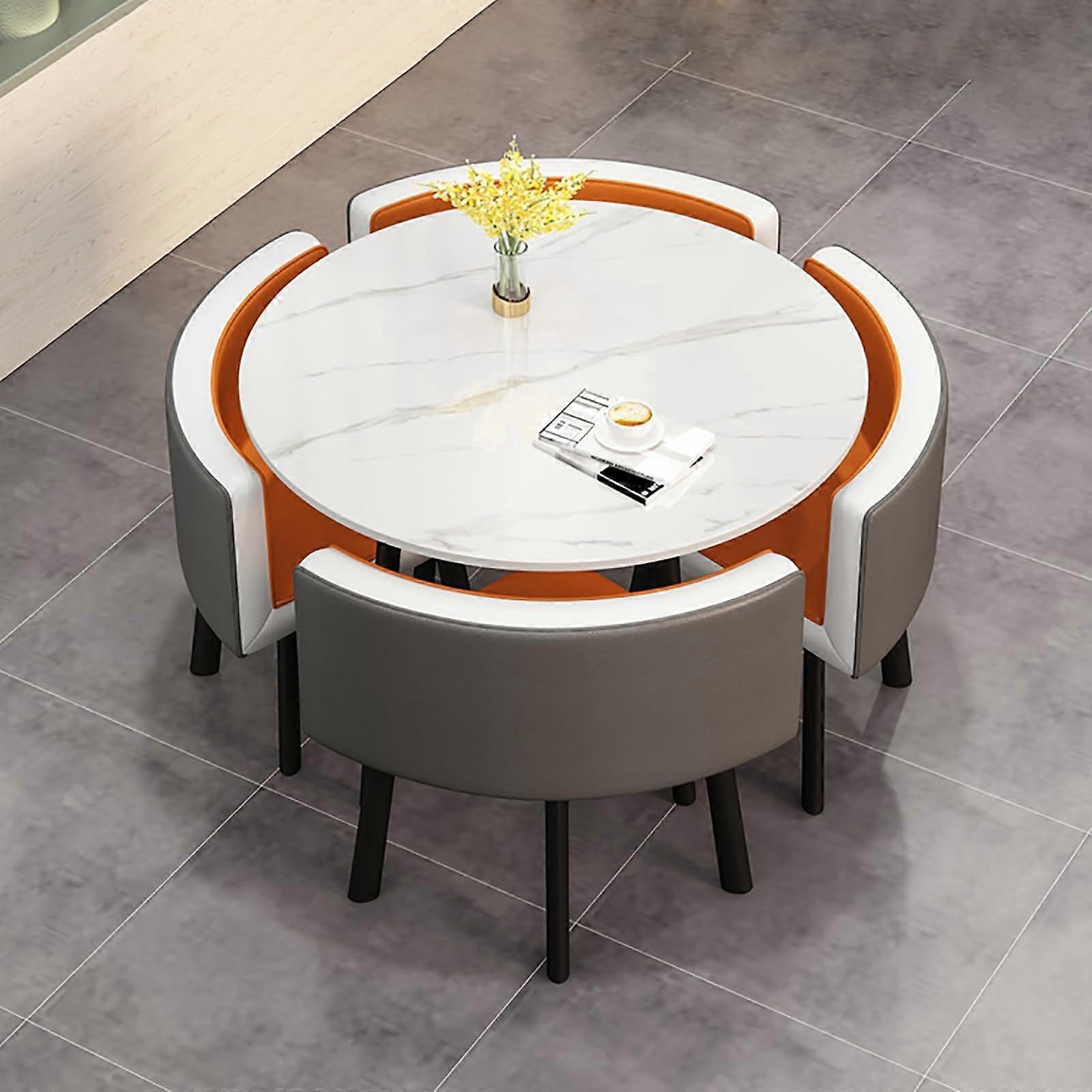 Round Conference Table Set for 4 with Easy Clean PU Leather Chairs, Modern SpaceSaving Design