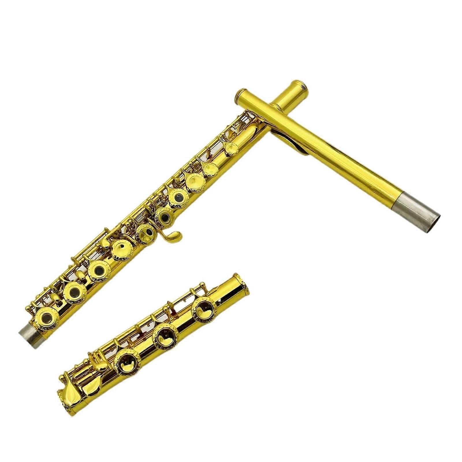 Beginner Flute Gold Plated 17 Hole Open Key Woodwind Instrument with Case for Students