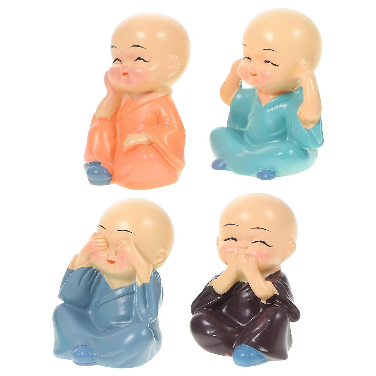 Resin Small Monk Statue Buddha Decor for Car Dashboard 16Pcs