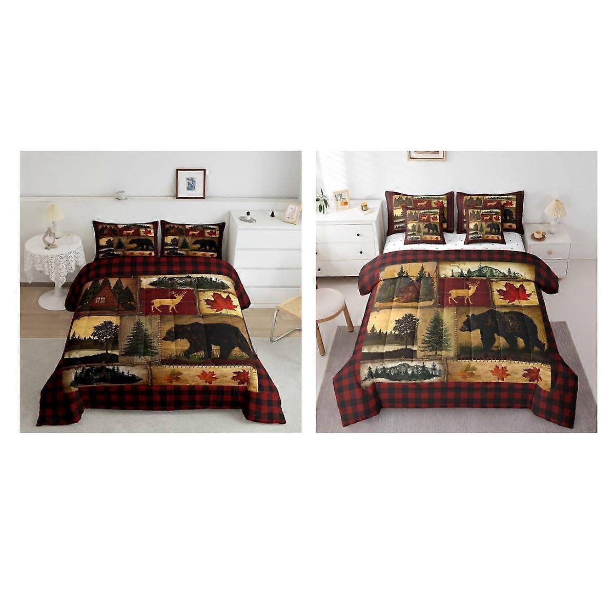 Bear Cabin Comforter Set Twin Size 7 Piece Bedding with Cozy Rustic Design for Quick Room Update