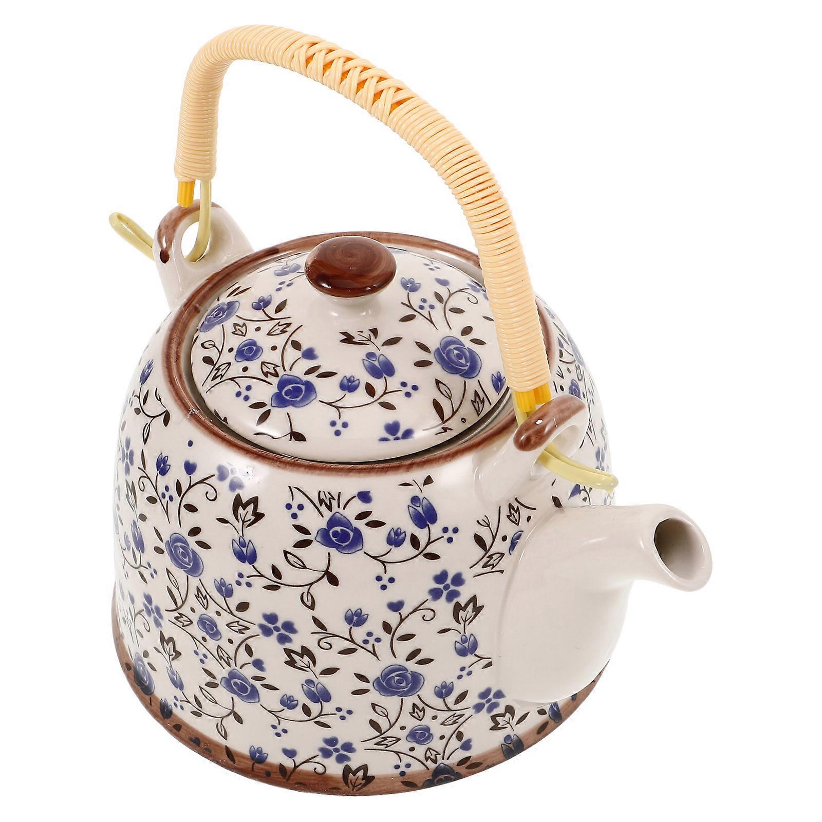 Elegant Enamel Teapot Flower Pattern Handle Indoor Use Reusable 1Pcs