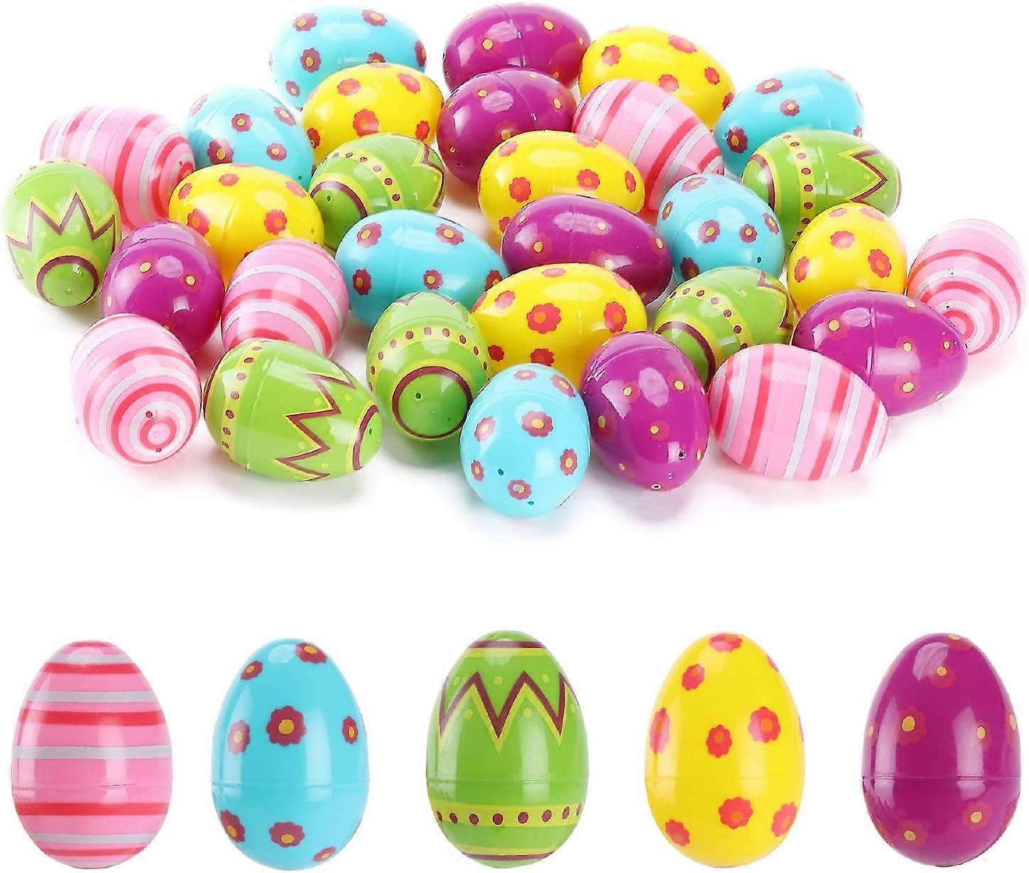 30-Pack 3" Printed Plastic Easter Eggs, Empty & Fillable, Compatible with Easter Basket Fillers