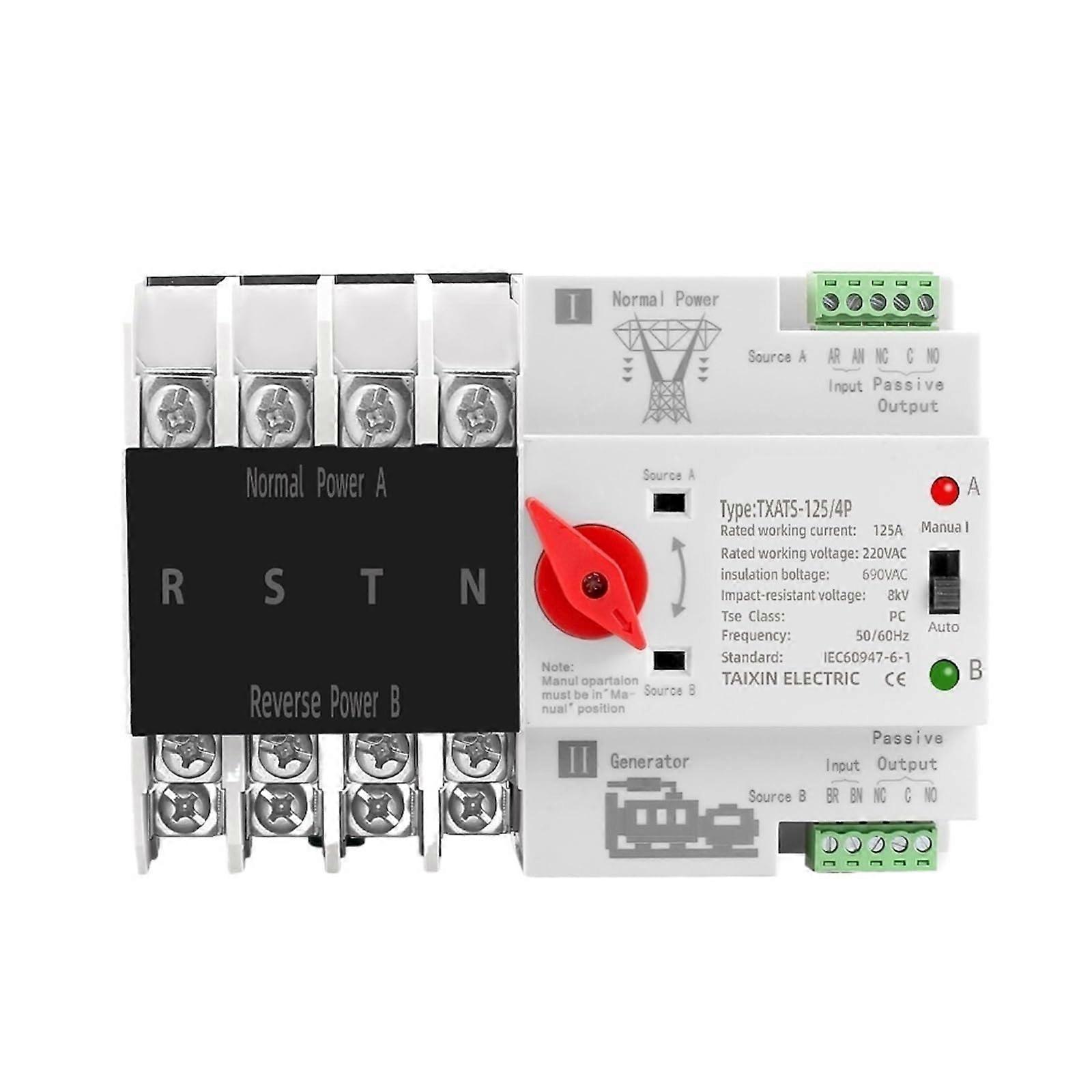 125A 4 Pole Automatic Transfer Switch for Three Phase DIN Rail Generator Backup