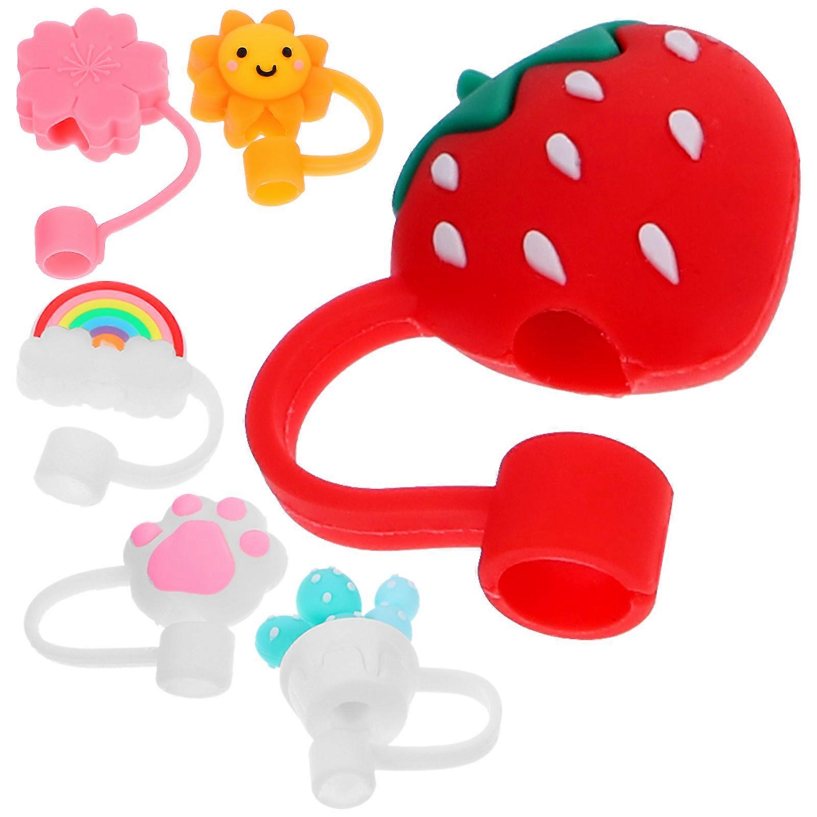 Cute Silicone Straw Covers Cap for Straw 6Pcs Assorted