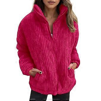 Women's Corduroy Ribbed Quilted Zip Up Long Sleeve Winter Coat Fall Outerwear Tops with Pockets Red