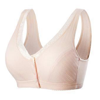 Cómodo sujetador de algodón de talla grande con botón frontal ropa interior inalámbrica para mujer transpirable sin costuras