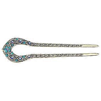 Vintage Hair Stick, Crystal Strass Double Zinc Hairpin Stick Hairstyle Chignon Hairpin (blue)