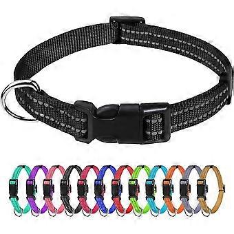 Reflekterende nylon hundehalsbånd justerbar klassisk kæledyrshalsbånd hurtigudløserspænde til hvalp sort 3/8 tommer bredde