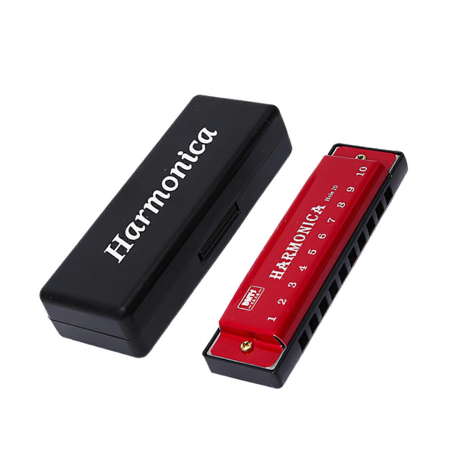 Harmonica en métal à 10 trous avec corps en ABS pour des sonorités claires et une grande facilité de jeu. Idéal pour les débutants comme pour les professionnels. Rouge.