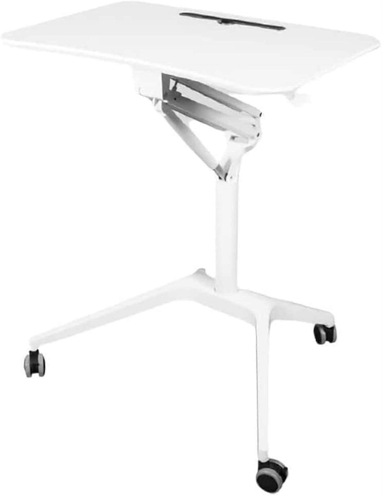 Height Adjustable Overbed Table with Wheels, Pneumatic Rolling Bedside Laptop Desk for Home Use