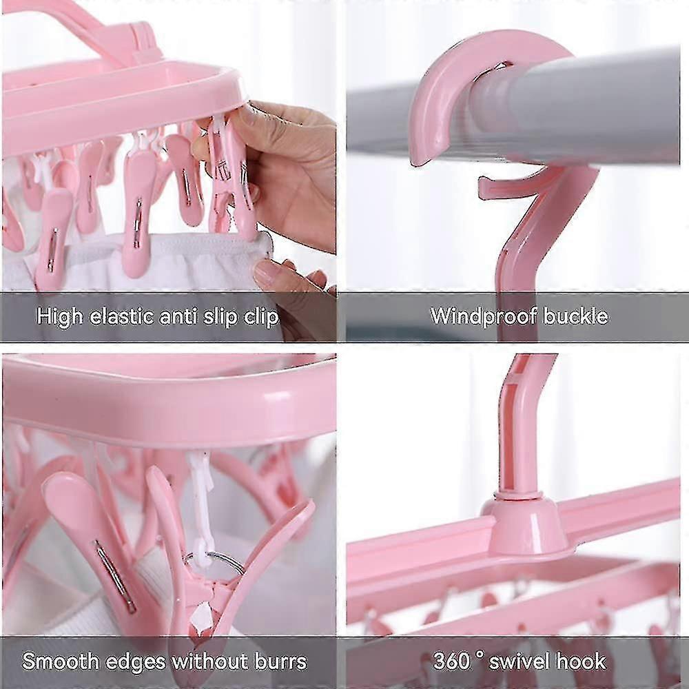 Sock Drying Rack, Clothes Drying Rack With 33 Clips, Foldable Hanging Clothes Rack