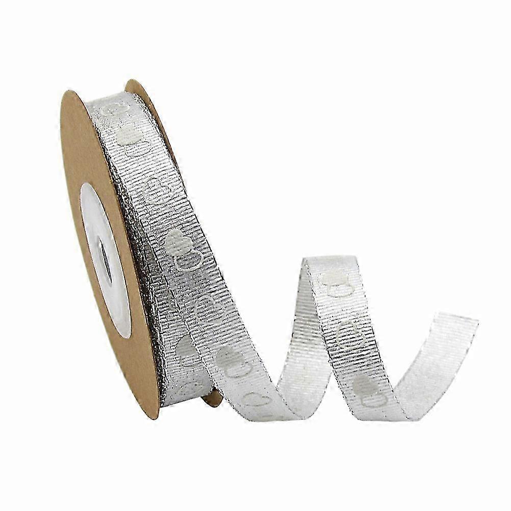 2 Rolls Heart-Printed Silver Polyester Ribbon