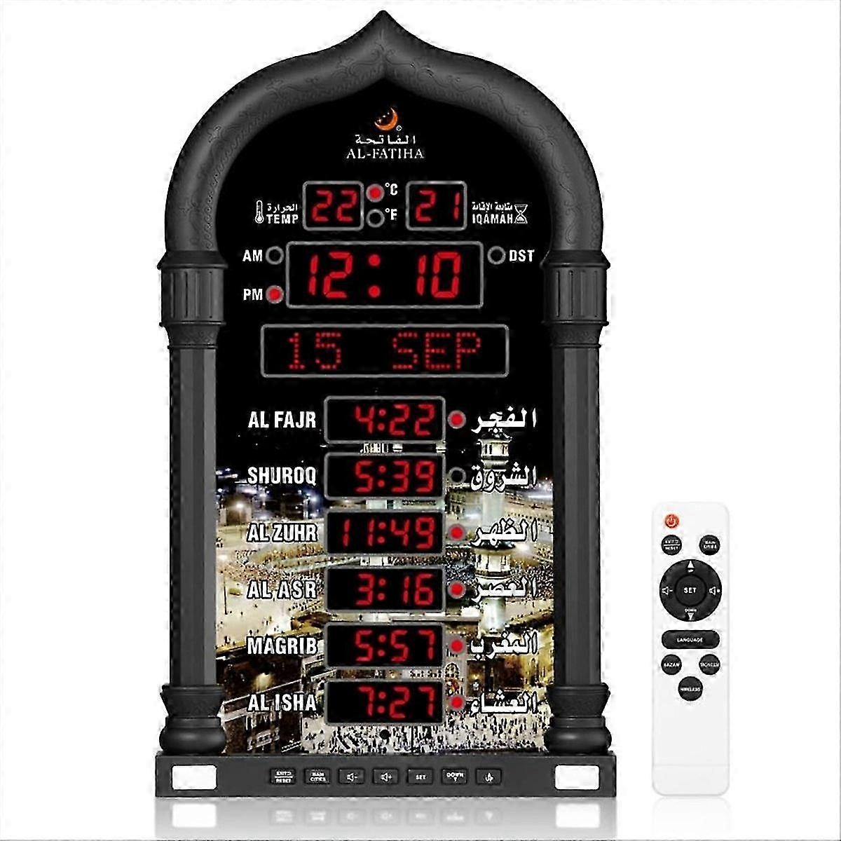 Azan Clock, LED Muslim Prayer Clock, Athan Wall Clock,Black