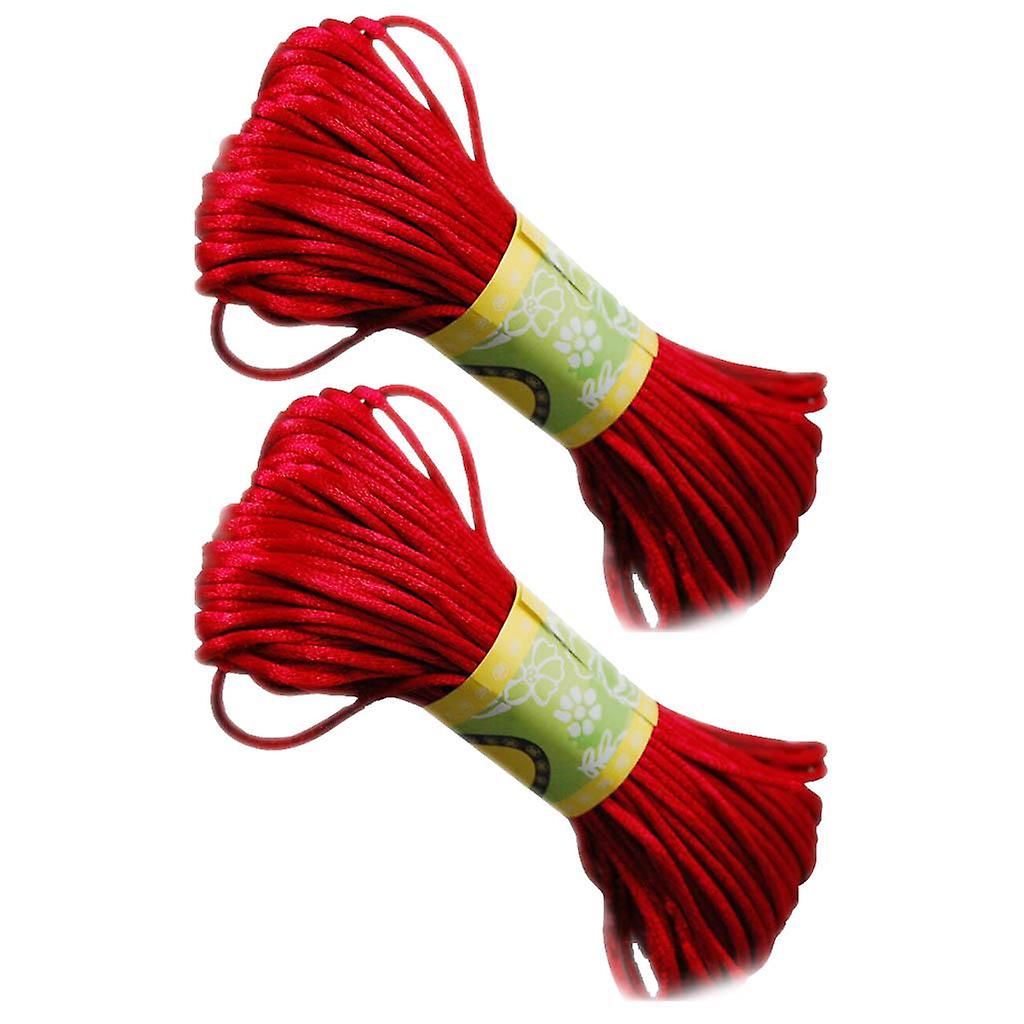 2 Pieces Rattail Satin Nylon Cord String Knot Braiding Rope Thread Red