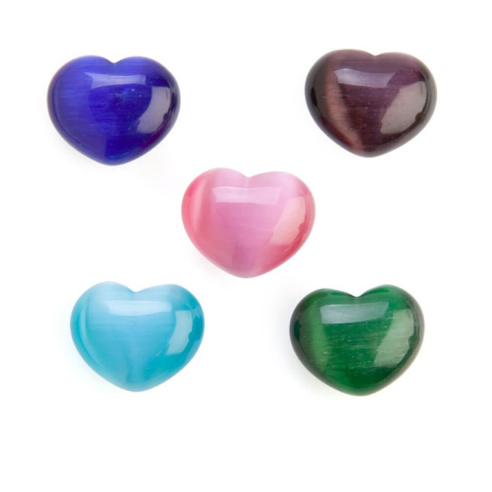 Bright And Stunning Chatoyancy Gemstone Cats-Eye Hearts In 5 Assorted Colours