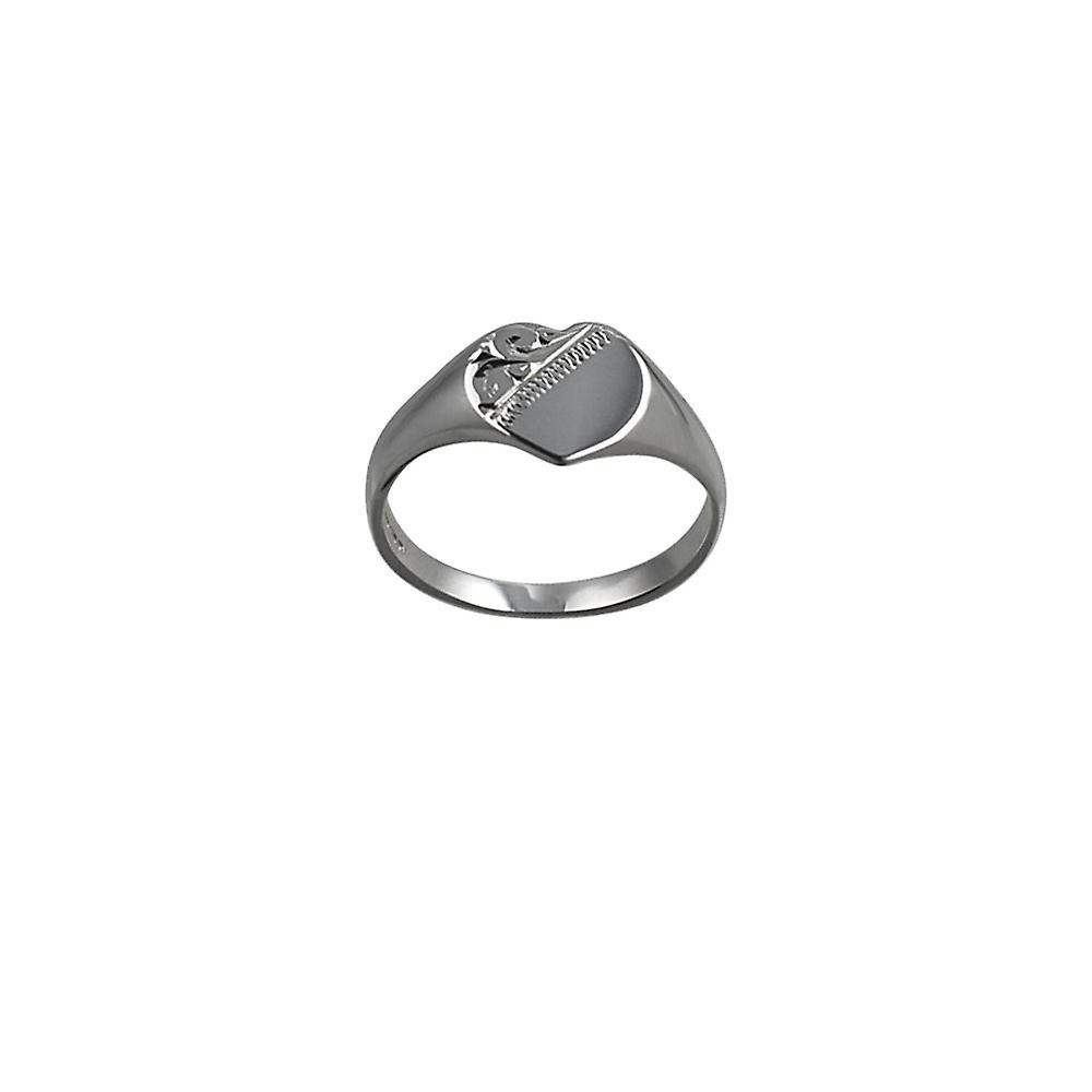 Silver 9x9mm solid hand engraved heart shaped Signet Ring Size Q