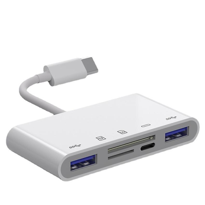 New 5-in-1 Type-c Card Reader Multi-function Otg Adapter Multi-in-one Dual Usb Charging Tf Camera Sd Card