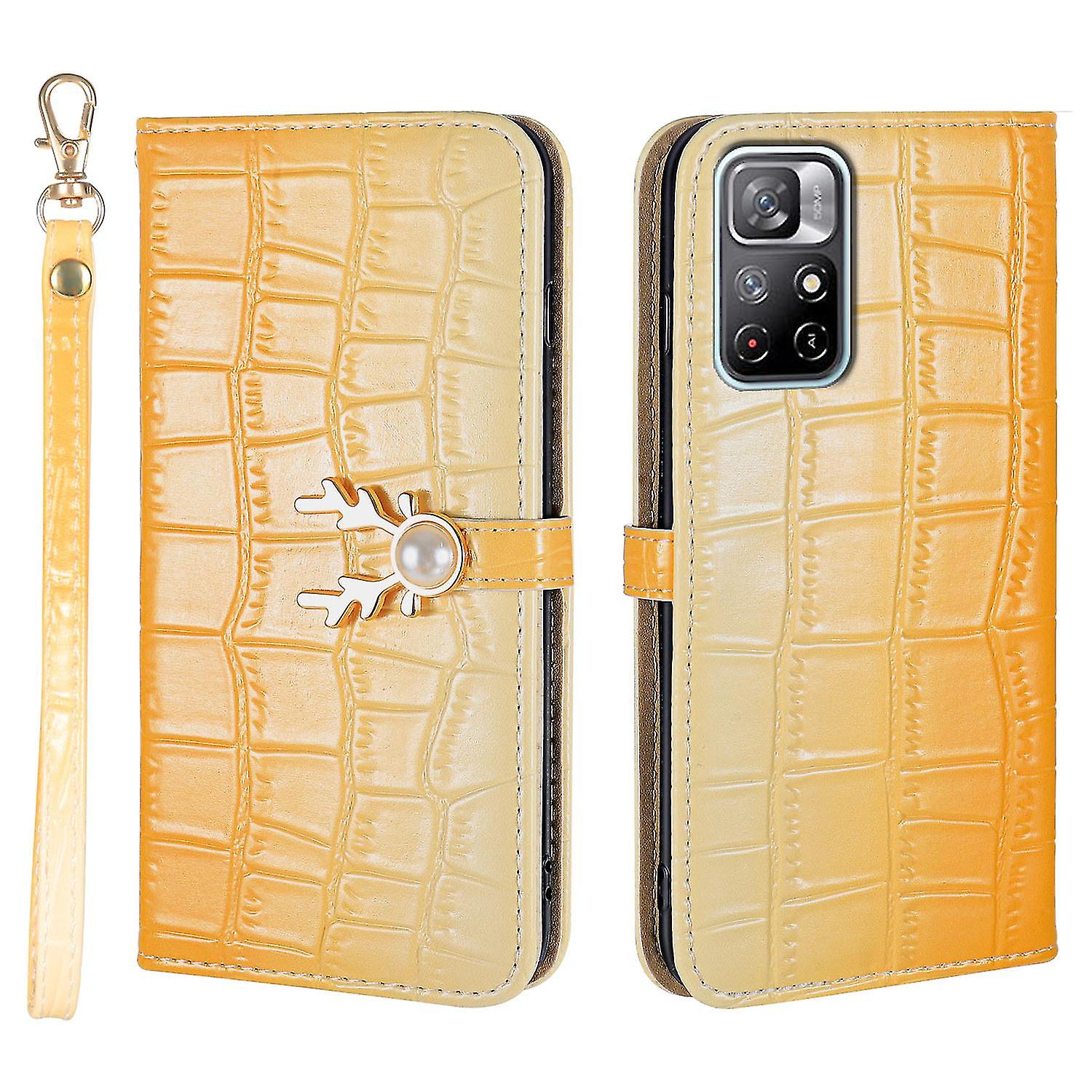 Elk Pattern Phone Case For Redmi Note 11 With Card Holder, Lanyard, Pu Leather Material, Wallet Function, Corner Fall Protection