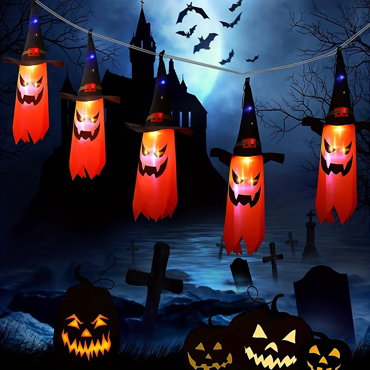 1pc Battery Operated 5 Led Halloween Lights - 115ft Scary Hanging Ghost Wizard Hat Decoration For Indoor/outdoor Home Party Decor