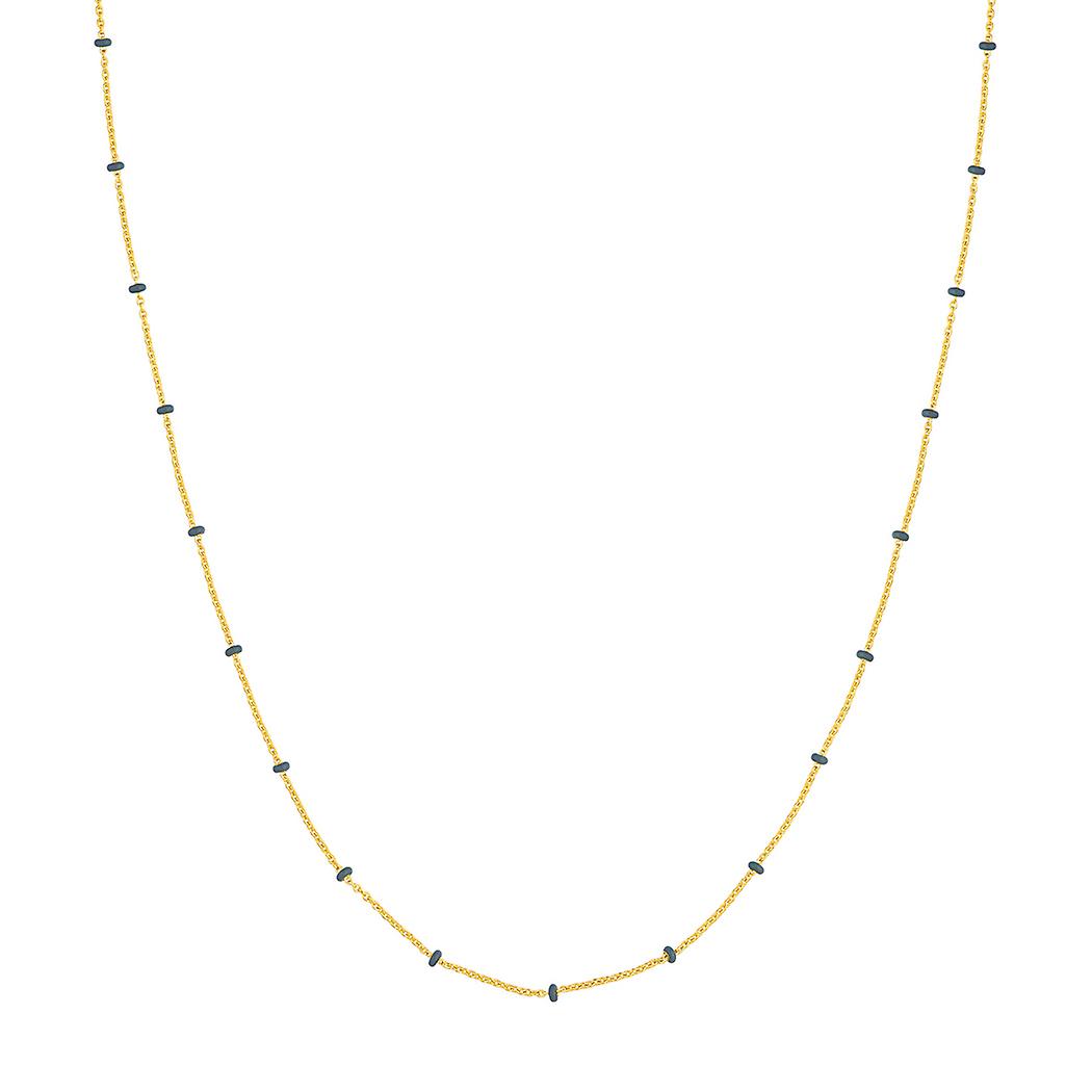 Colar Saturno ajustável com corrente de 45 cm (18 polegadas) em ouro amarelo 14k e esmalte cinza, unissex.