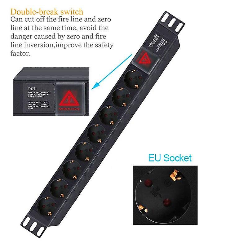 Cabinet Power Strip 8ac Socket Overload Lightningproof Break Switch Eu Iec320 C13/14/19/20 Plug 2m Cord