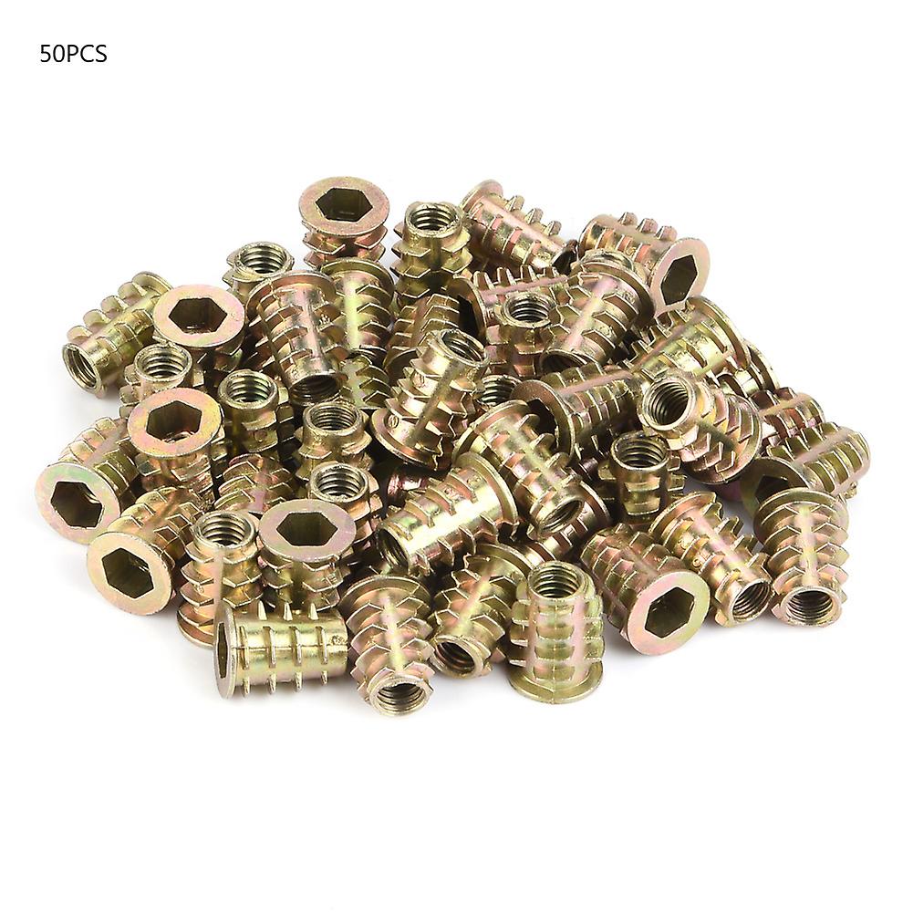 M6 Zinc Alloy Hex Socket Insert Nuts for Wood, 50Pcs Threaded Fasteners for Furniture Assembly, M6x15mm Durable Repair