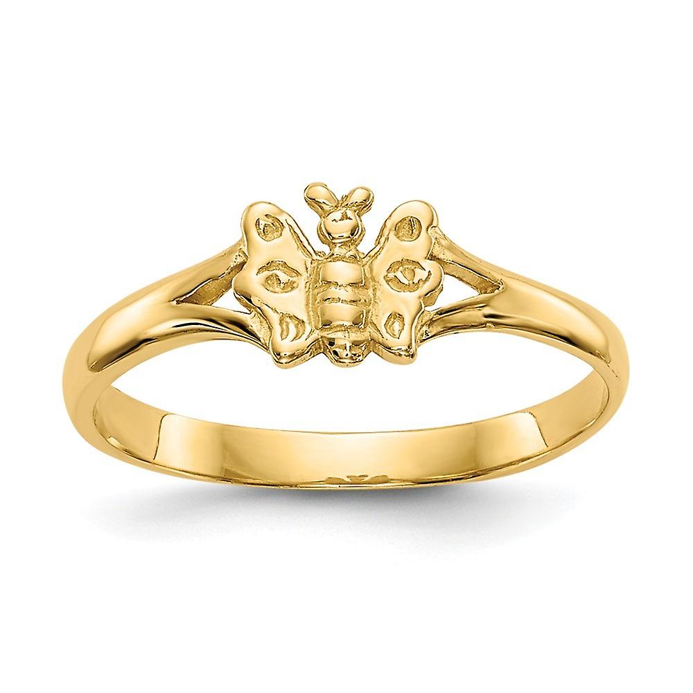 Bague en or jaune massif 14 carats, ailes d'ange papillon polies, taille 2,00, pour femme, 0,7 gramme