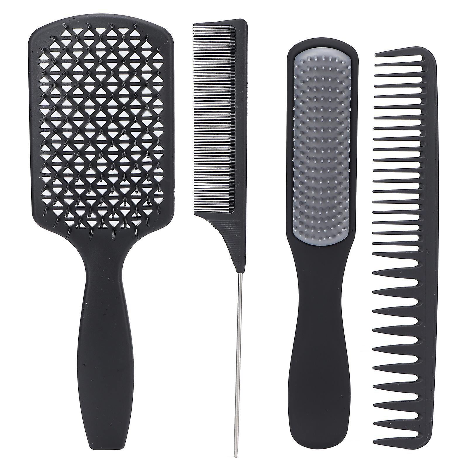 4 pcs Brosse à cheveux Set Hollow Comb Pointu Fin Large Tooth Scalp Massage Styling Set Black Box Emballé