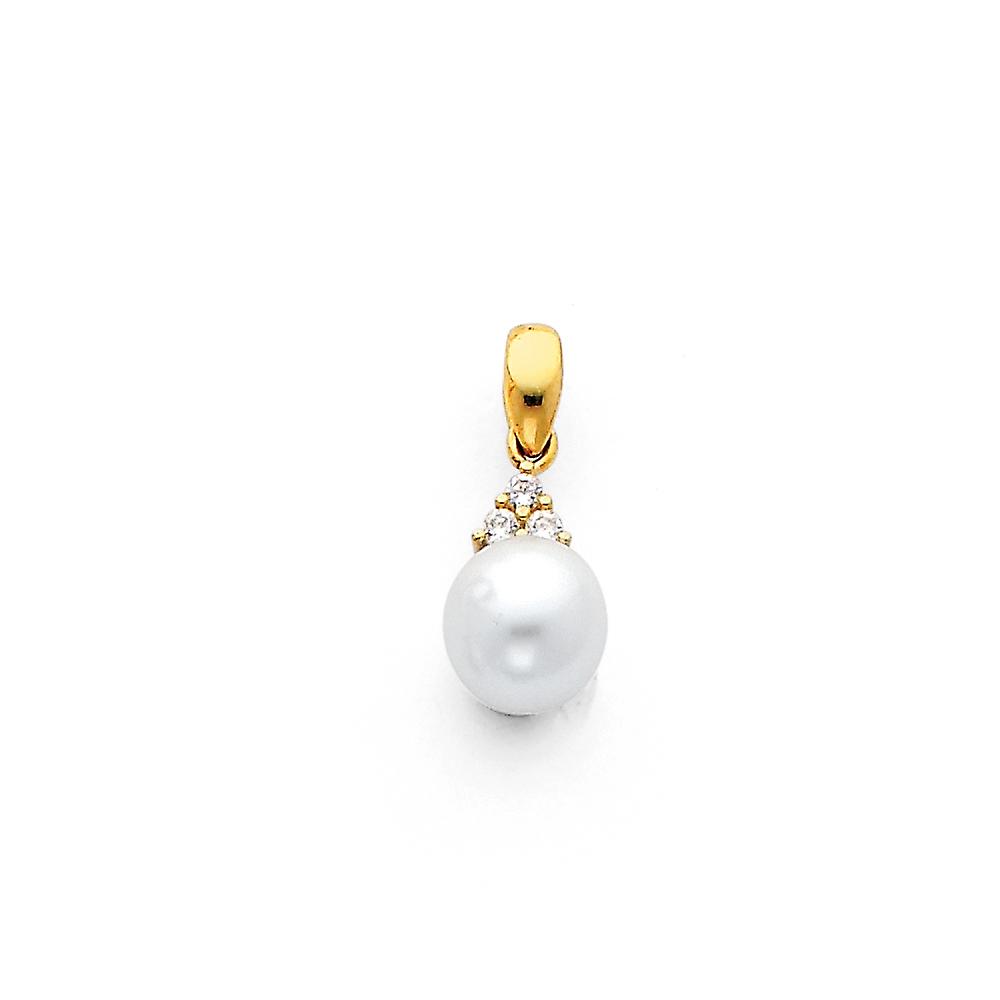 14Kイエローゴールドキュービックジルコニアパールペンダントネックレス8x8mm-女性用ペンダント-1.2グラム