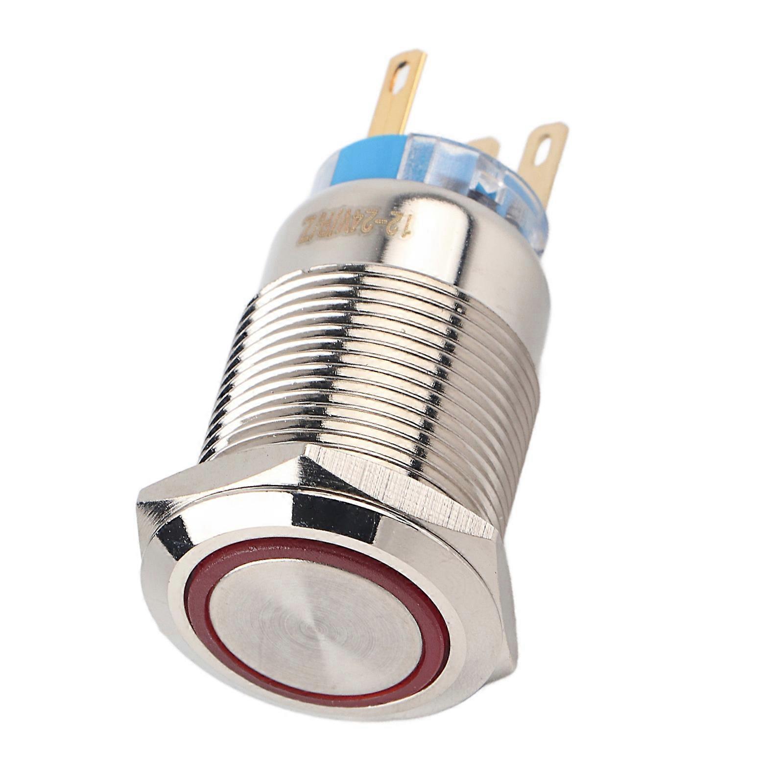 19mm 12-24V Waterproof Stainless Selflocking Latching Push Button Switch Red LED