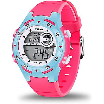 SUJI Children's Watch Digital Sports Watch Boys and Girls Outdoor Waterproof Watch Alarm Stopwatch Children's Watch 5-10 Years Old(rose Red)