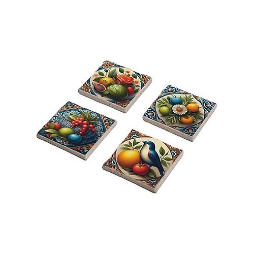 Spanish Talavera Moroccan Tile Design Stone Coaster Set