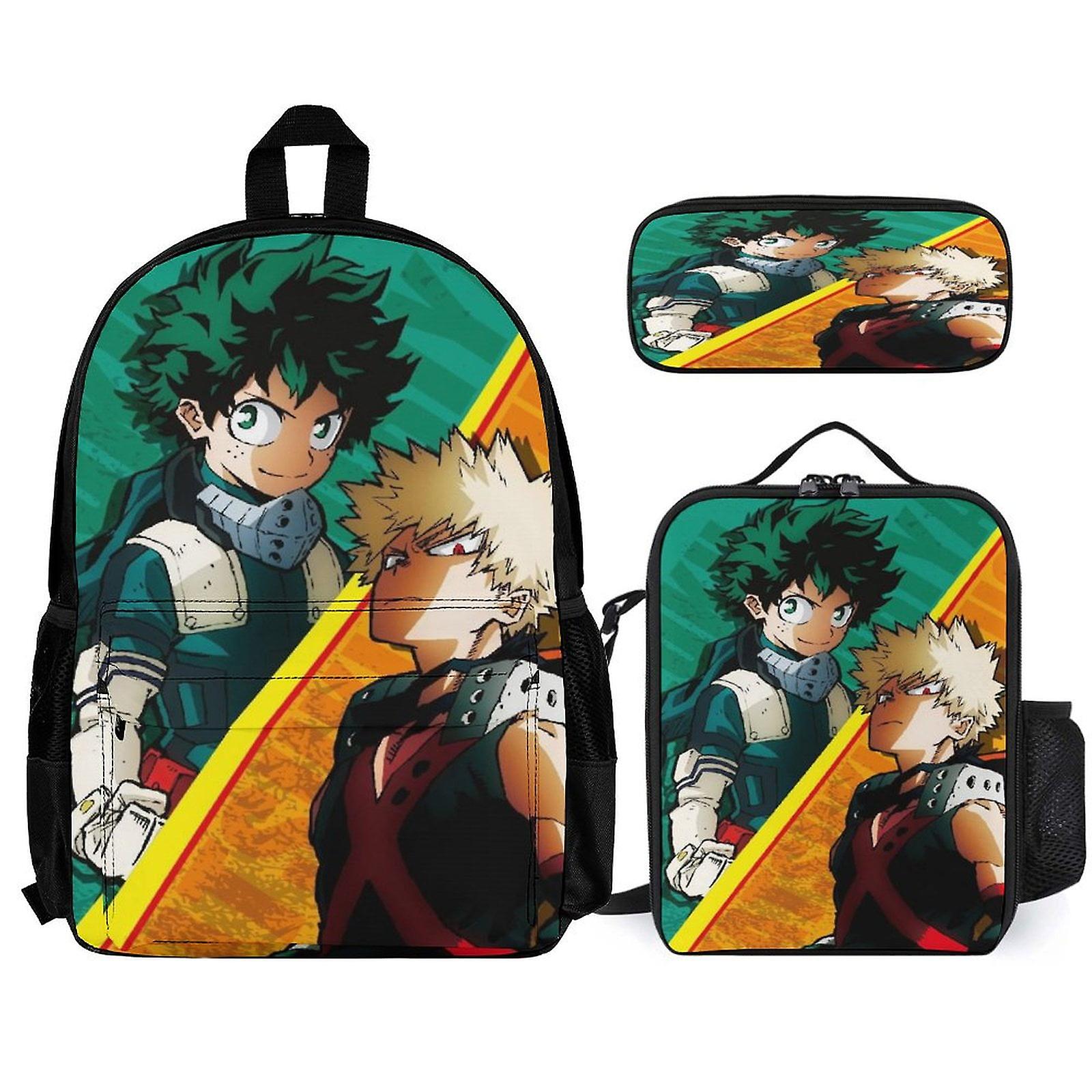 My Hero Academia Backpack 3 قطع مجموعة حقيبة ظهر للكمبيوتر المحمول مع حقيبة غداء مقلمة