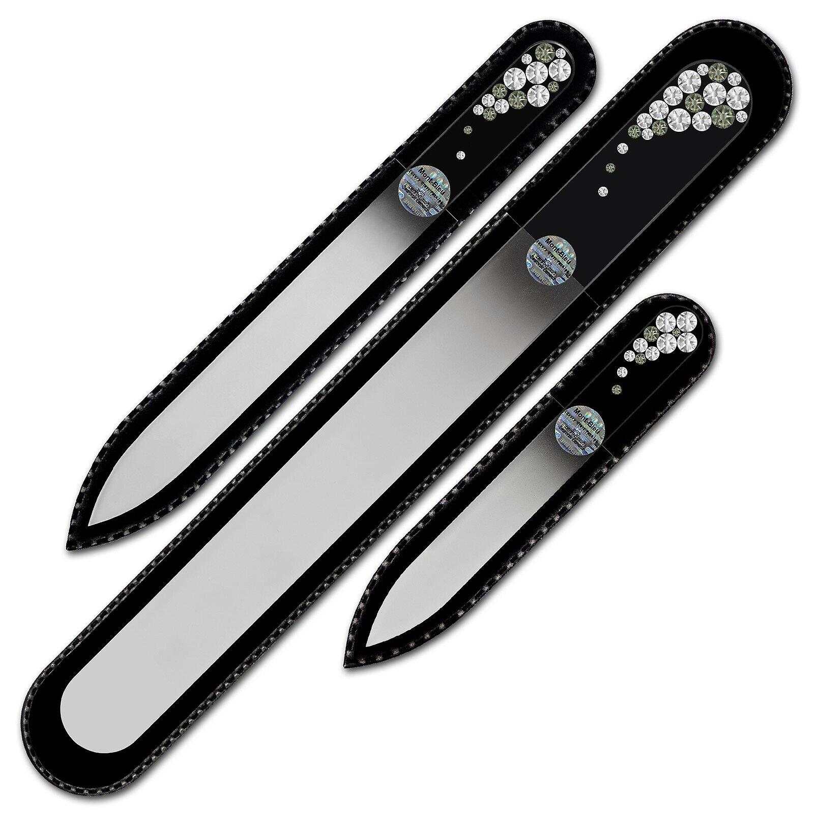 Set of 3 Czech Black Glass Nail Files with crystals BB-BMS - Crystal