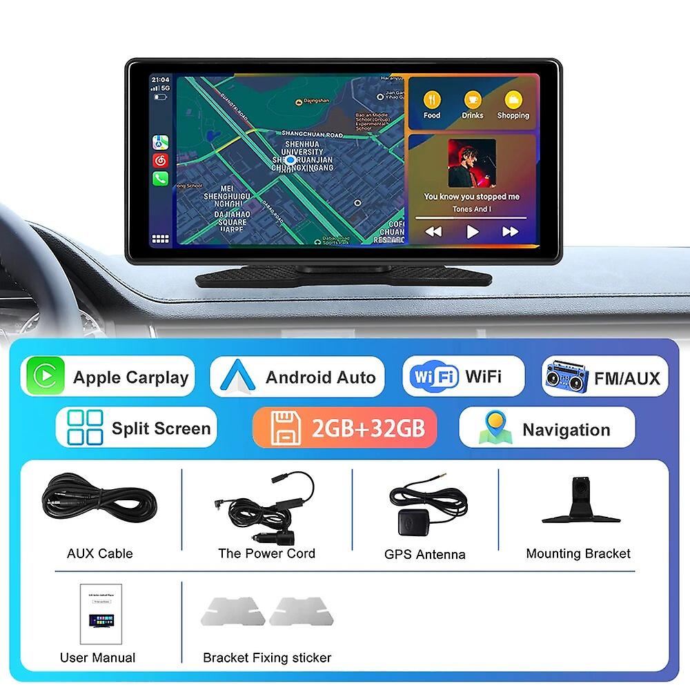 10.36" Android13 2+32g Carplay Monitor Wireless Carplay Android Auto Airplay Screen Dashboard Wifi Gps Navigation Bt/aux