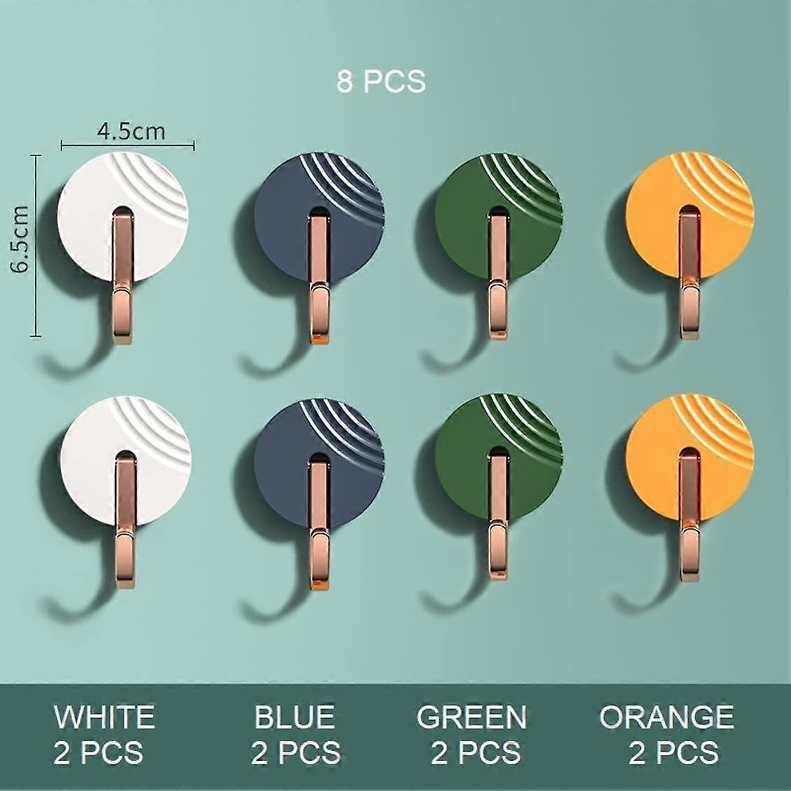 Adhesive Wall Hook Bathroom, Wall Hook Without Drilling, 8 Pieces 4 Colors Rotatable 6.5cm