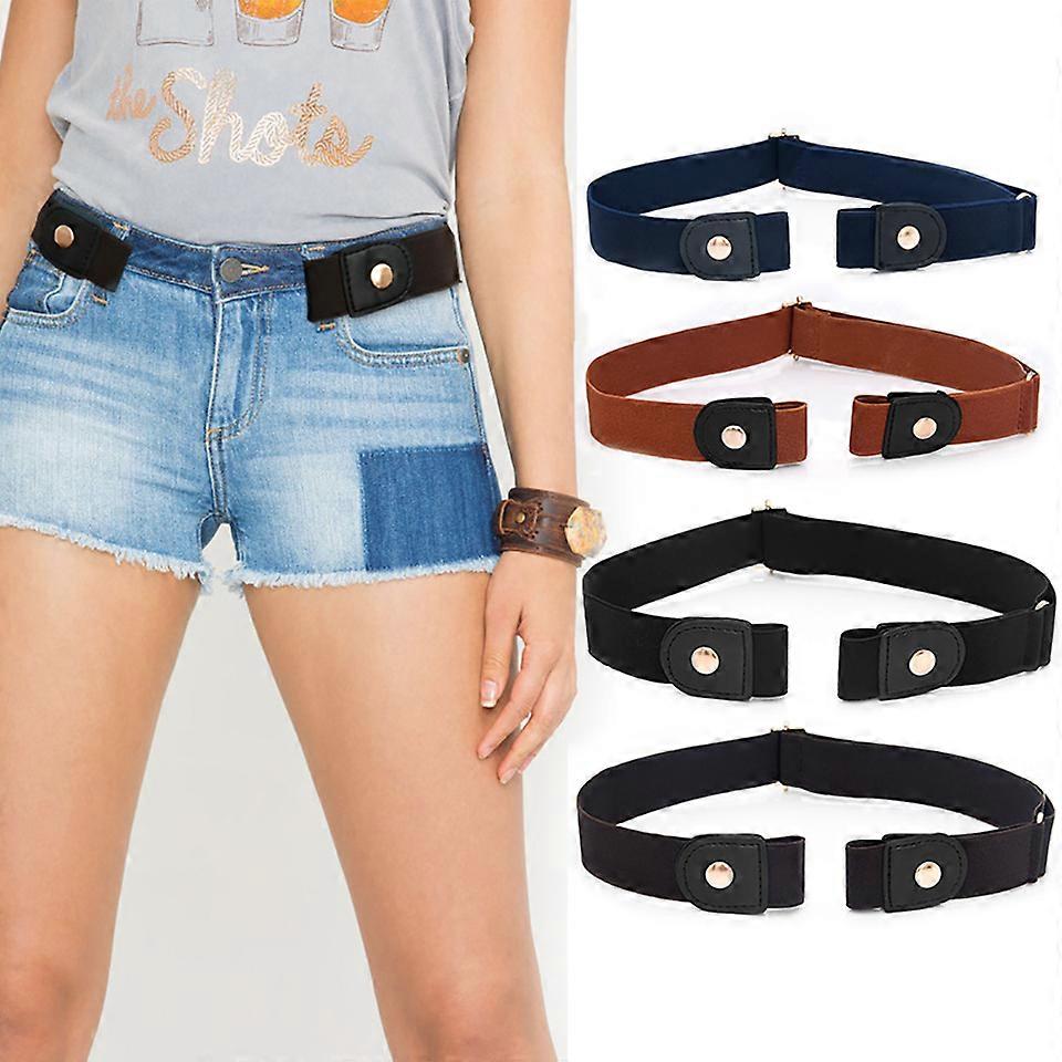 6 Pieces Belts Women Men Elastic Belt Invisible Buckle for Jeans Pants Dress Adjustable Quick Release No Bulge
