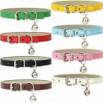 Set of 8 leather cat collars with bells and polished metal buckles durable and adjustable, handmade -
