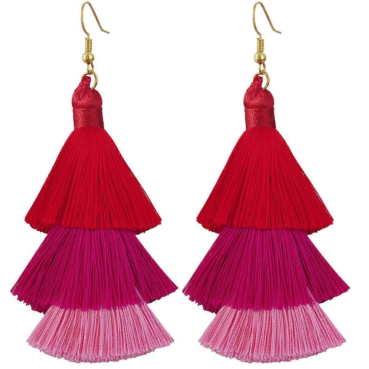 Earrings-Bohemian Layered Gradient Red-Vibrant Flow