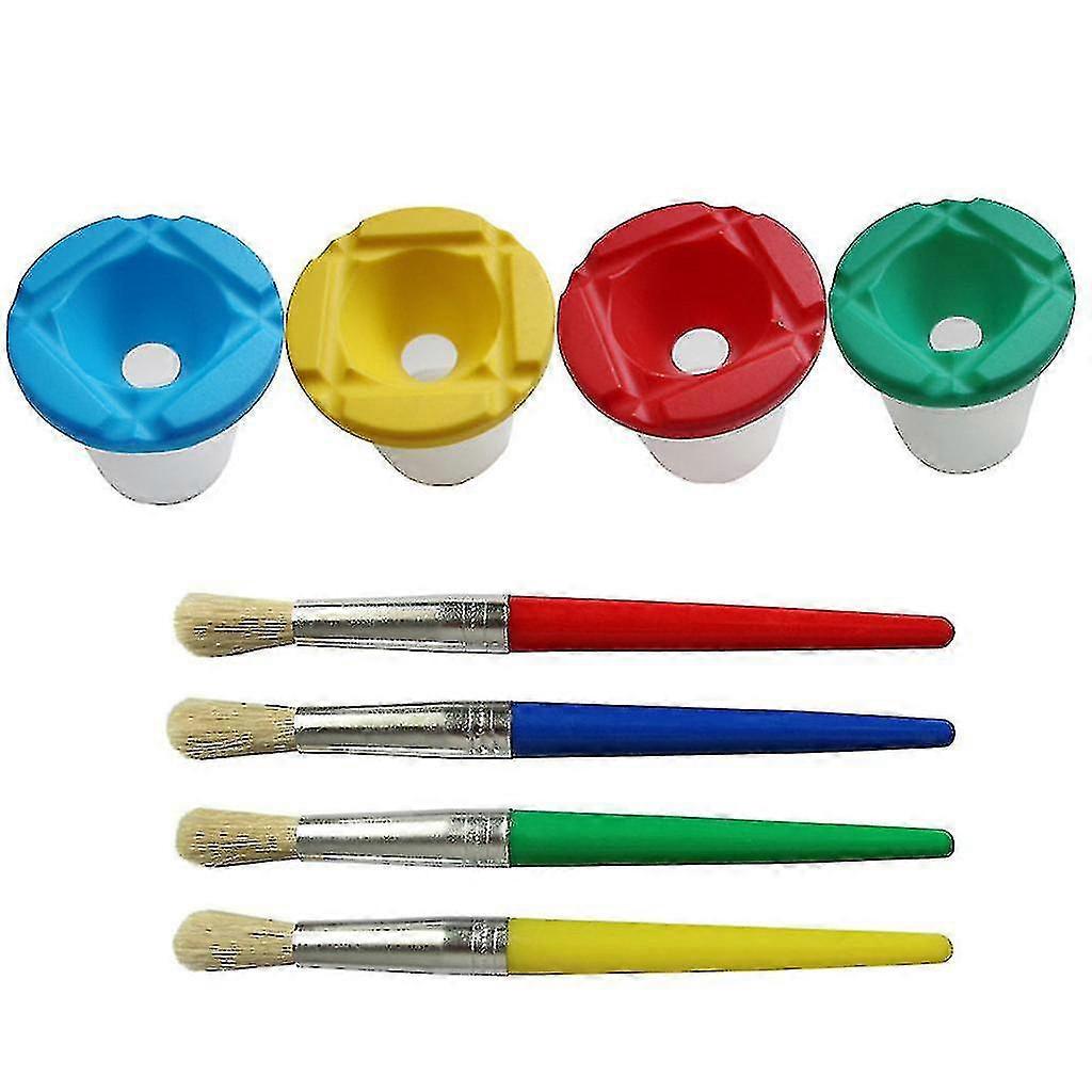 Spill Proof Paint Cups 4pcs Non + Bristle Brush Assor