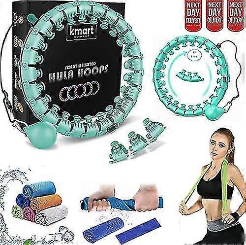 Mkk Smart Weighted Hula Hoop ، تمرين لياقة بدنية قابل للتعديل مرجح Hula Hoop - 24 عقدة قابلة للفصل / رابط أخضر