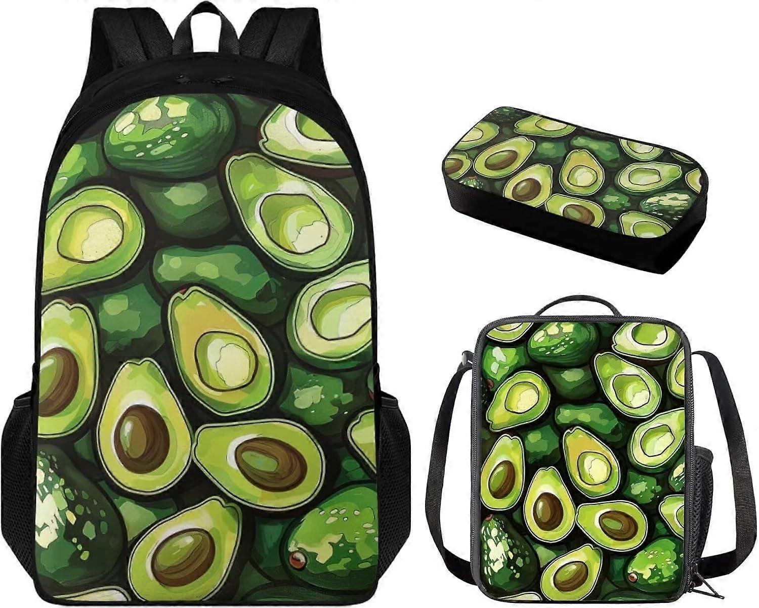 حقيبة ظهر للأولاد من الأفوكادو 3 قطع مع حقيبة غداء مجموعة حقيبة القلم حقيبة ظهر مدرسية حقيبة ظهر للأطفال للأولاد 6-8 بارد للابتدائية الابتدائية المتوسطة حقيبة كتب المدرسة الإعدادية